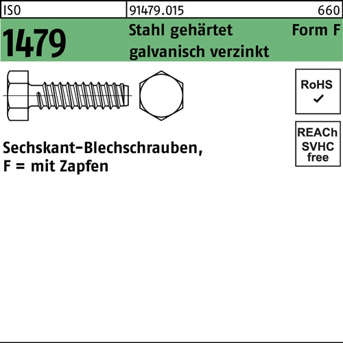 Blechschraube ISO 1479 Zapfen/6-kt 4,8x16 -F Stahl gehärtet galv.verz. 500St.