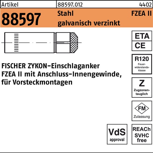 Einschlaganker R 88597 ZYKON FZEA 14x40 M12 Stahl galv.verz. 50St. FISCHER