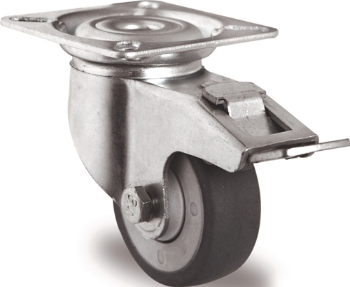 TECWERK Lenkrolle mit Totalfeststeller mit Anschraubplatte Kugellager Gummi grau 