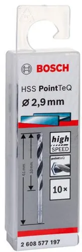 Bosch Metallspiralbohrer PointTeQ DIN388 Arbeits-L.33mm D.2,9mm Typ N 10St.
