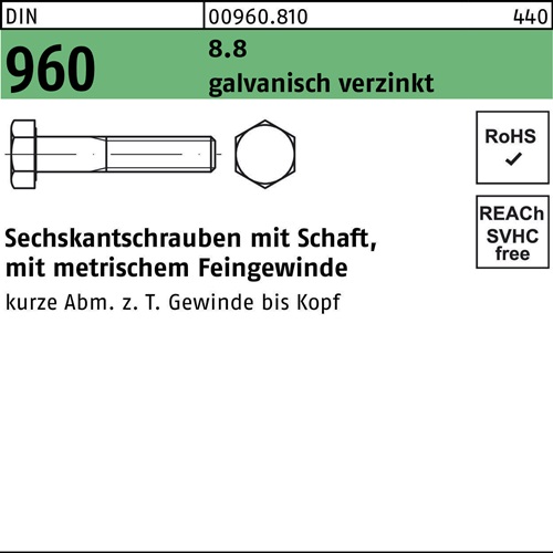 Sechskantschraube DIN 960 Schaft M12x1,5x110 8.8 galv.verz. 50Stück