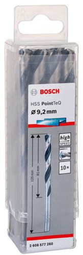 Bosch Metallspiralbohrer PointTeQ DIN388 Arbeits-L.81mm D.9,2mm Typ N 10St.