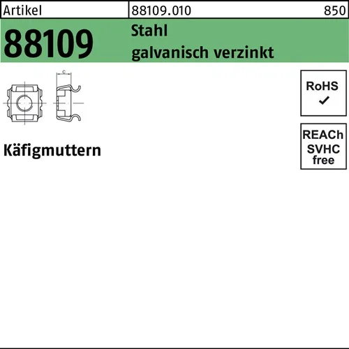 Käfigmutter R 88109 M4 - 8/9,5 Stahl galv.verz. 1000 Stück