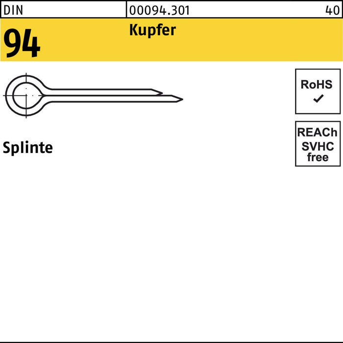 Splinte DIN 94/ISO 1234 5x 63 Kupfer 100 Stück