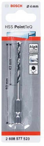 Bosch Spiralbohrer PoinTeQ DIN338 Arbeits-L.43mm D.4mm L.83mm HSS Typ N