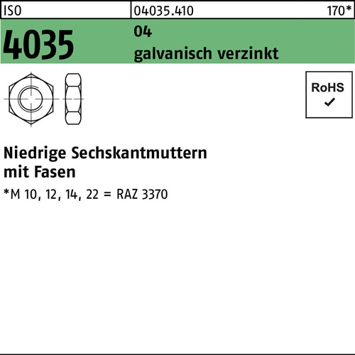 Sechskantmutter ISO 4035 niedrig Fasen M24 Automatenstahl galv.verz. 50St.