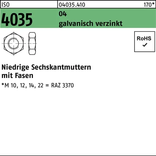Sechskantmutter ISO 4035 niedrig Fasen M42 Automatenstahl galv.verz. 10St.