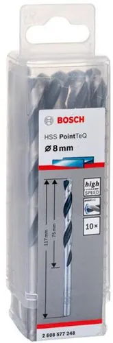 Bosch Metallspiralbohrer PointTeQ DIN388 Arbeits-L.75mm D.8mm Typ N 10St.