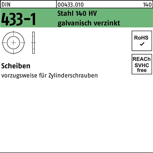 Scheibe DIN 433-1 21x34x3 Stahl 140 HV galv.verz. 100 Stück