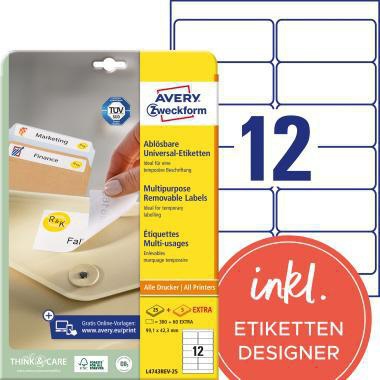 Avery Zweckform Etikett L4743REV-25 99,1x42,3mm weiß 360 St./Pack.