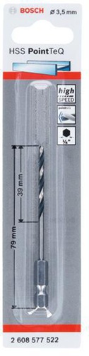 Bosch Spiralbohrer PoinTeQ DIN338 Arbeits-L.39mm D.3,5mm L.79mm HSS Typ N