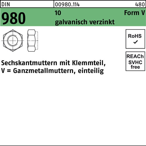 Sechskantmutter DIN 980 Klemmteil VM 36 10 galv.verz. 10 Stück