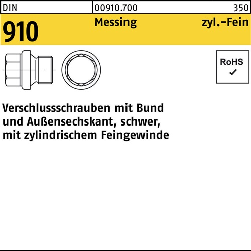 Verschlußschraube DIN 910 Bund/Außen-6-kt M14x 1,5 Messing 50 Stück