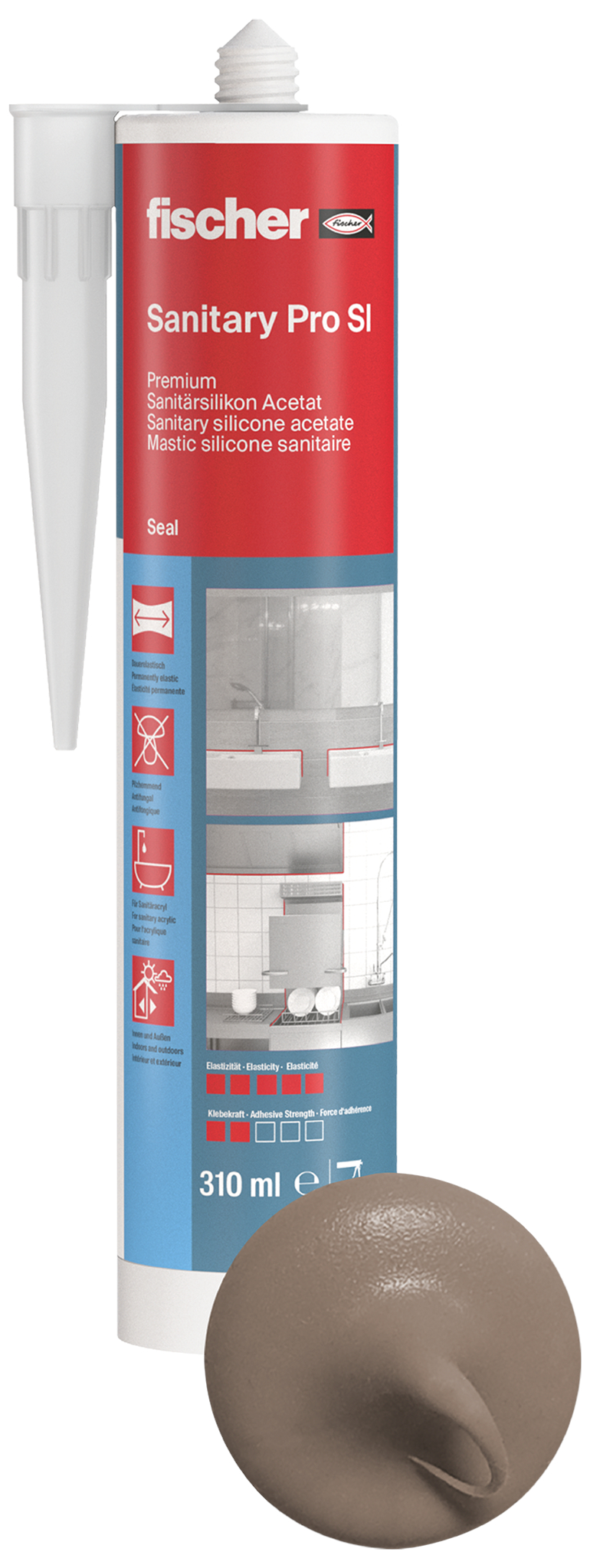 fischer Sanitärsilikon Sanitary Pro SI (DSSA) manhattan 310 ml