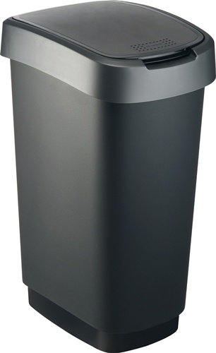 Wertstoffsammler TWIST 50l H602xB298xT401mm schw.Deckelrand dunkelsilber ROTHO