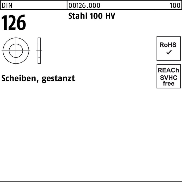 Unterlegscheibe DIN 126 6,6x 12x1,6 Stahl 100 HV gestanzt 1000 Stück