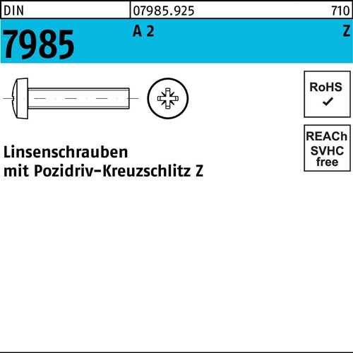 Linsenschraube DIN 7985 PZ M8x 25-Z A 2 200 Stück