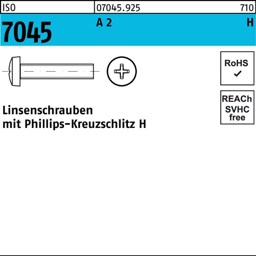 Flachkopfschraube ISO 7045 PH M2,5x 14-H A 2 1000 Stück