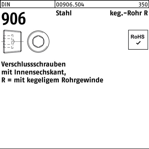 Verschlußschraube DIN 906 Innen-6kt R 1/2 Stahl 50 Stück