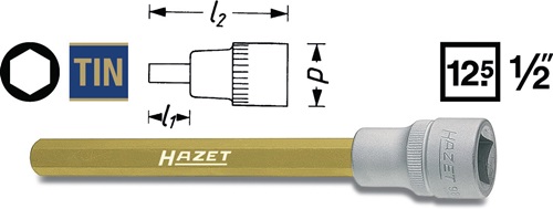 Steckschlüsseleinsatz 986-8 1/2 Zoll Innen-6-kant SW 8mm L.60mm HAZET