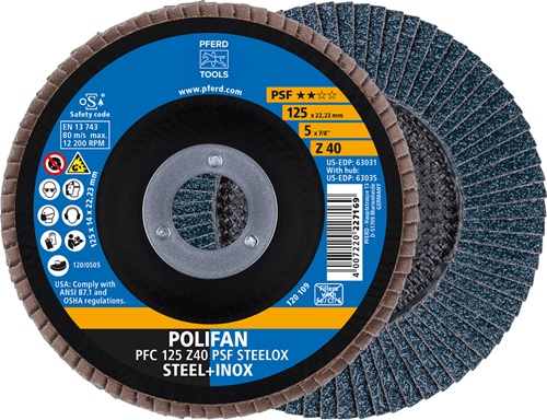 Fächerscheibe POLIFAN Z PSF STEELOX D.125mm K.40 kon.STA/INOX ZK PFERD