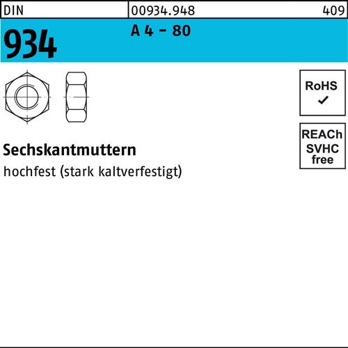 Sechskantmutter DIN 934 M14 A 4 - 80 100 Stück