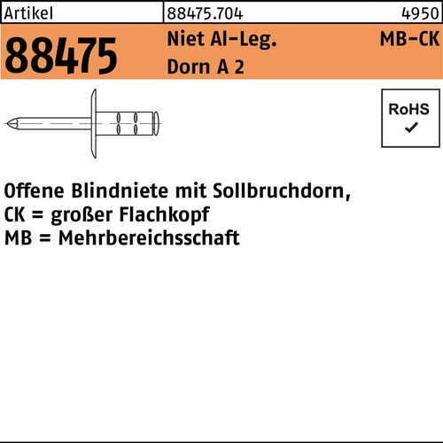 Blindniete R 88474 FLAKO 4x13 K12 Niet Aluminium/Dorn A 2 500 Stück GESIPA