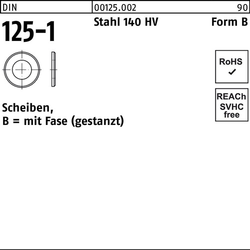 Unterlegscheibe DIN 125-1 Form B 78 x135 x10 Stahl 140 HV 5 Stück