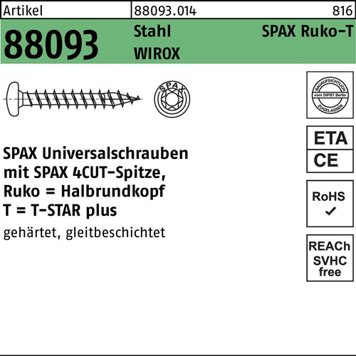 Schraube R 88093 Ruko Spitze/T-STAR 4,5x20/17-T20 galv.verz. WIROX 1000St. SPAX