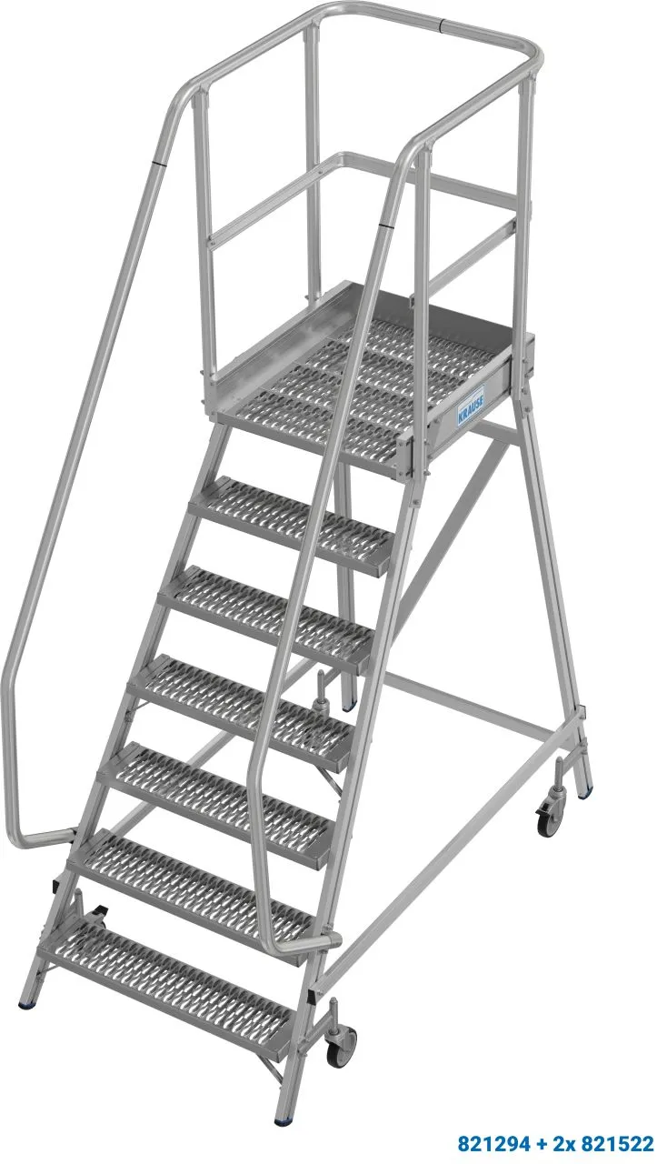 Krause STABILO Podestleiter fahrbar einseitig begehbar Profilrost R13 Stufen 1x7 Stufen