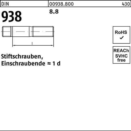 Stiftschraube DIN 938 M 20 x 140 8.8 10 Stück