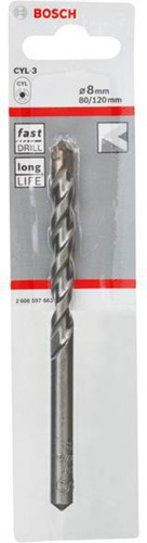 Bosch Betonbohrer Silver Percussion CYL-3 D.8mm Arbeits-L.80mm L.120mm Schaft-D.7,5mm