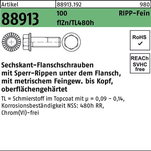 Sechskantflanschschraube R 88913 Sperr-Ripp VG M14x1,5x35 100 flZnnc480h-L 100St