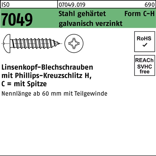 Blechschraube ISO 7049 LIKO Spitze/PH C2,9x25-H Stahl gehärtet galv.verz. 100St.