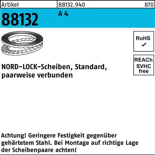 Unterlegscheibe R 88132 geklebt NL 18 SS A 4 100 Stück NORD-LOCK