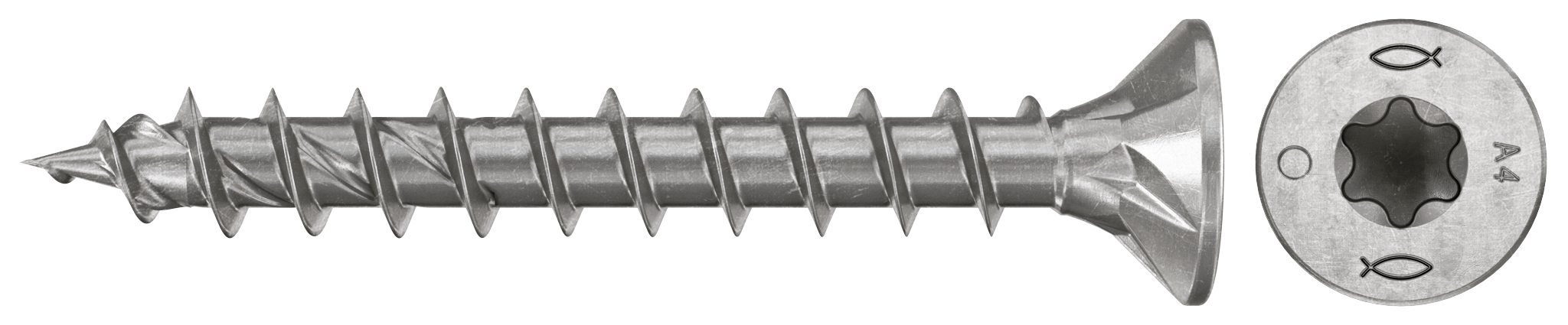 fischer Spanplattenschraube PowerFast FPF II CTF 4,5 x 30 A4 200, Senkkopf, Innenstern TX, Vollgewinde, Edelstahl A4