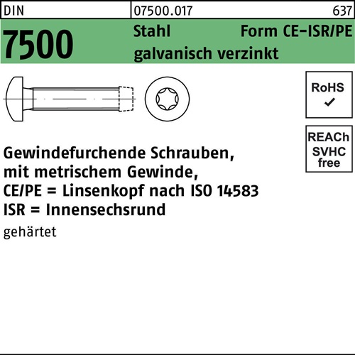 Gewindefurchendeschraube DIN 7500 LIKO ISR CEM 6x25-T30 Stahl galv.verz. 500St.