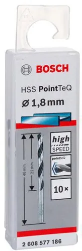 Bosch Metallspiralbohrer PointTeQ DIN388 Arbeits-L.22mm D.1,8mm Typ N 10St.