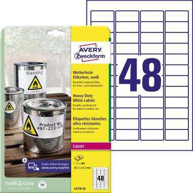 Avery Zweckform Folienetikett L4778-20 weiß 960 St./Pack.