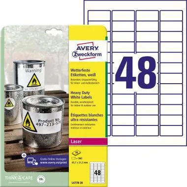 Avery Zweckform Folienetikett L4778-20 weiß 960 St./Pack.