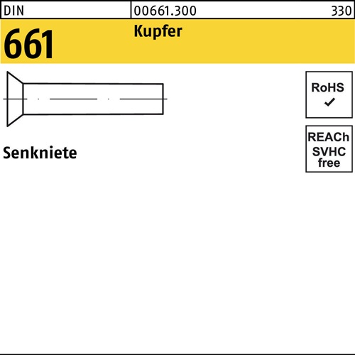 Senkniete DIN 661 4x 16 Kupfer 1000 Stück
