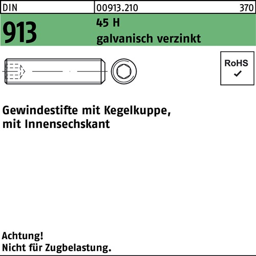 Gewindestift DIN 913 Kegelkuppe/Innen-6kt M24x60 45 H galv.verz. 25St.