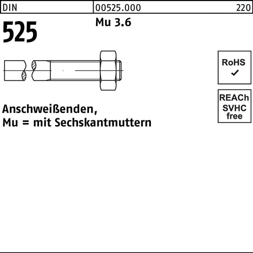 Anschweißende DIN 525 Sechskantmutter M30x 270/105 Mu 3.6 10 Stück