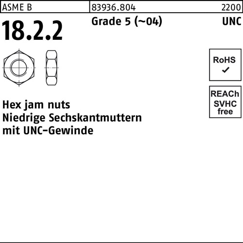 Sechskantmutter R 83936 UNC-Gewinde niedrig 1/4 Grade 5 (~04) 100 Stück