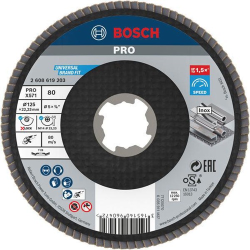 Bosch Fächerschleifscheibe X-LOCK PRO X571 D.125mm Körnung 80 abgew. X-LOCK