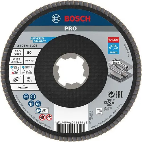 Bosch Fächerschleifscheibe X-LOCK PRO X571 D.125mm Körnung 80 abgew. X-LOCK