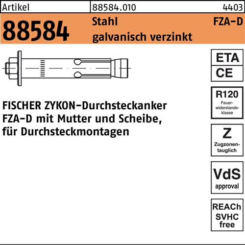 Durchsteckanker R 88584 ZYKON FZA-D 12x 50 M8D/10 Sta galv.verz. 25St. FISCHER