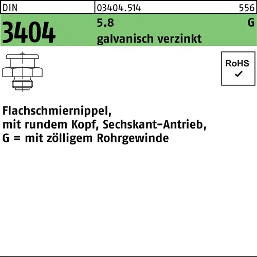 Flachschmiernippel DIN 3404 rundem Kopf/6-kt G 1/4-16 SW 17 5.8 galv.verz. 50St.