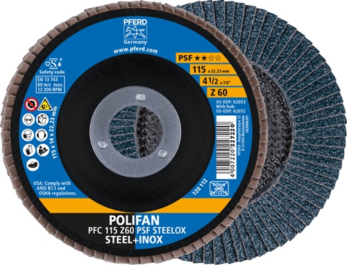 Fächerscheibe POLIFAN Z PSF STEELOX D.115mm K.60 kon.STA/INOX ZK PFERD