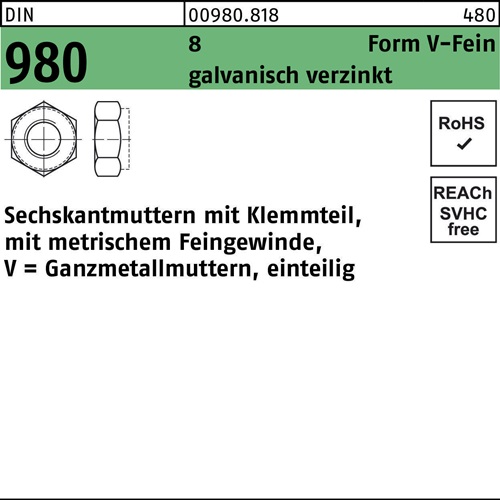 Sechskantmutter DIN 980 Klemmteil VM 14x 1,5 8 galv.verz. 100 Stück